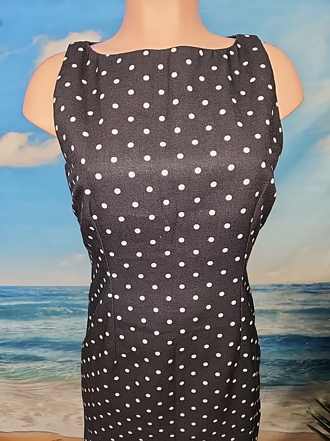 Nwt Commense Blue White Polkadot Dress Sleeveless Size Medium