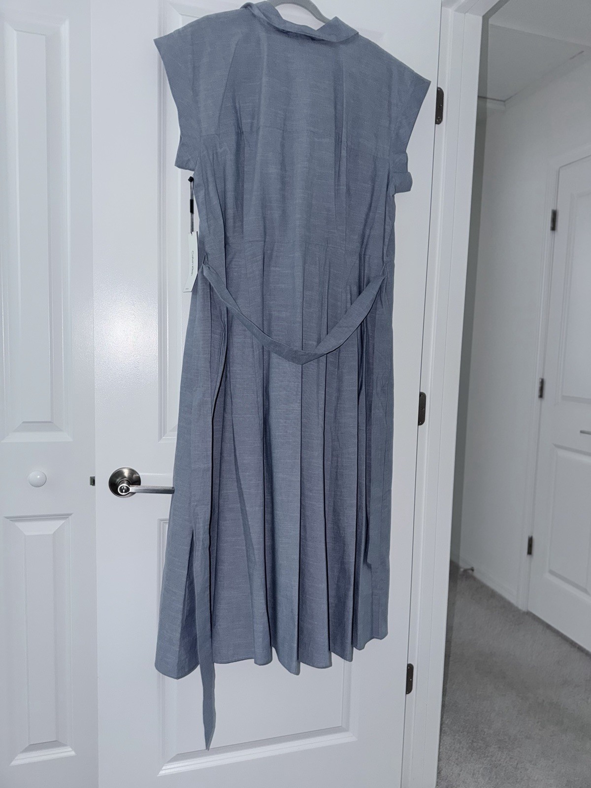 Calvin Klein Blue Solid Shirt Dress Collared Button-Front Belted Midi 18W/18M