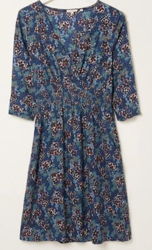 Fat Face Jocelyn Ink Floral Wrap Dress navy blue brown Size 8 New Tags BNWT