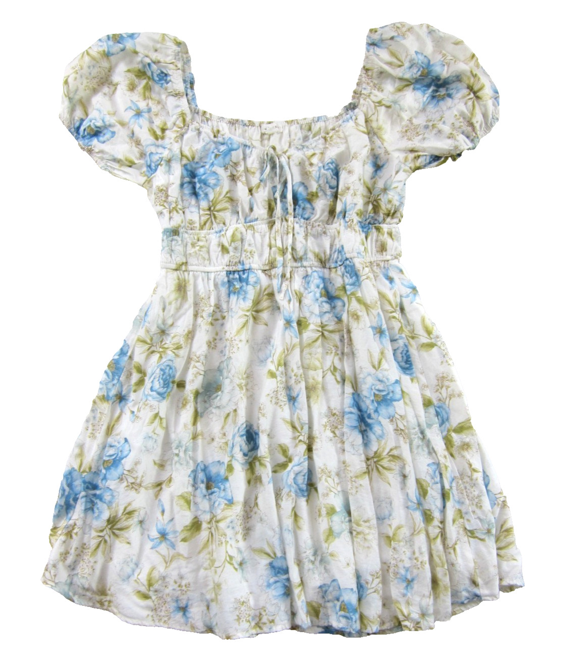 Blu Pepper White Blue Green Floral Short Sleeve Off Shoulder Sheath Sun Dress L