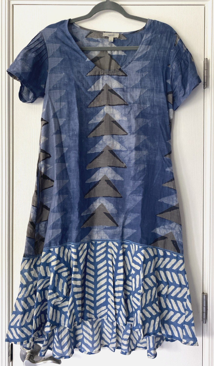 BOHO CHIC WOMENS ADRIFT COTTON MIDI DRESS HIGH LOW HEM TRIBAL BAGRU PRINT SMALL