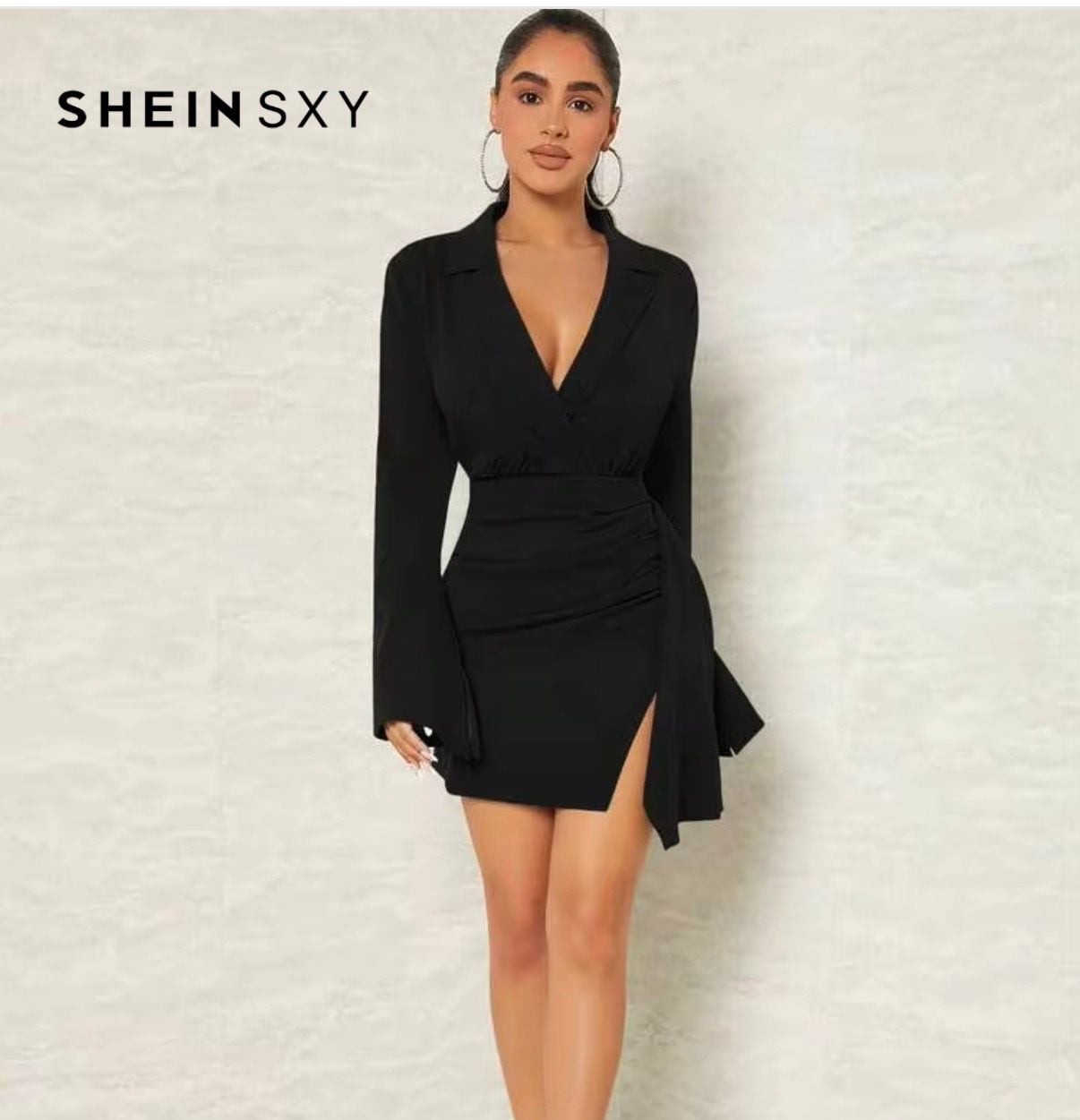 Lapel Collar Wrap Hem Blazer Mini Dress