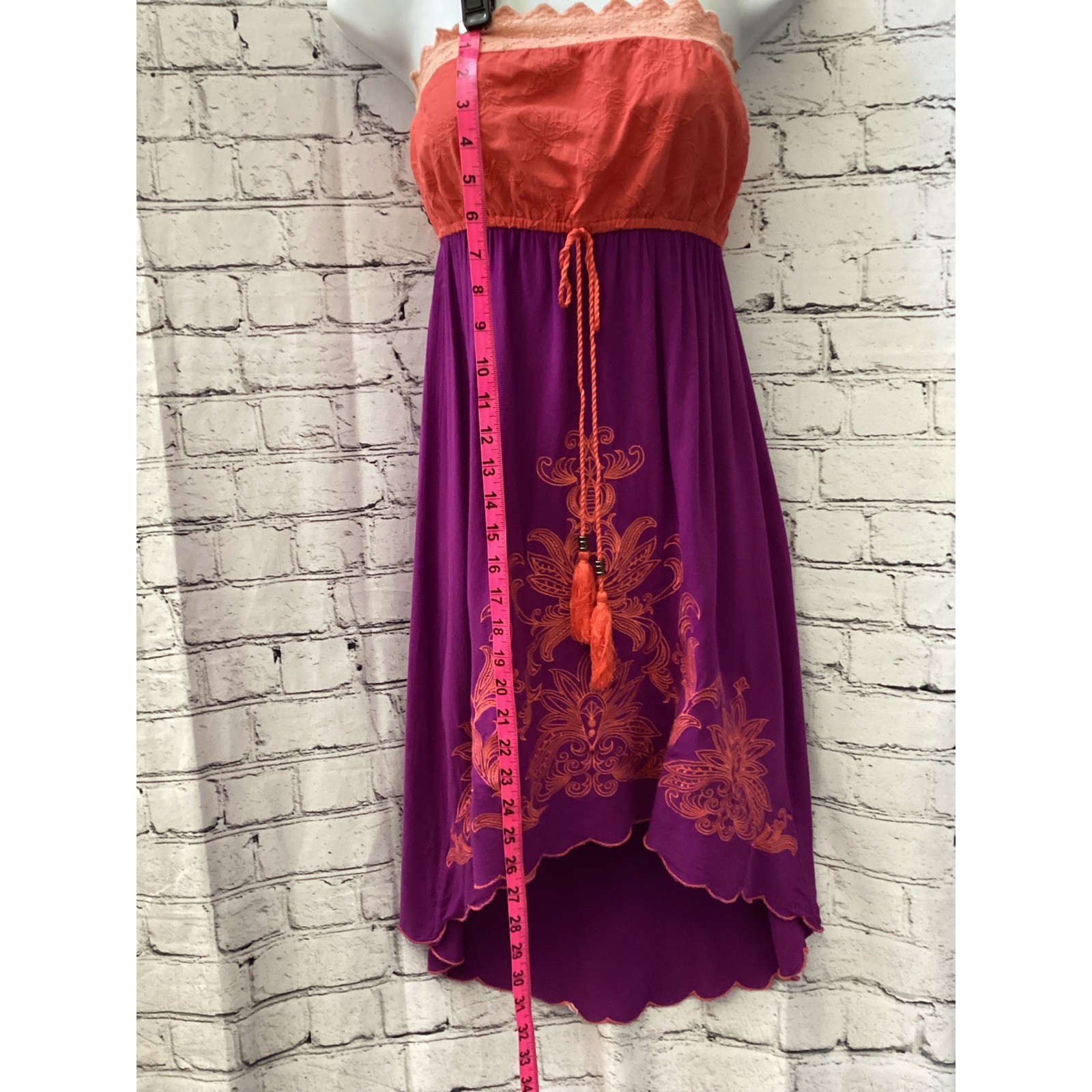 Flying Tomato Boho Strapless Embroidered Purple Coral Tassel size sm festival