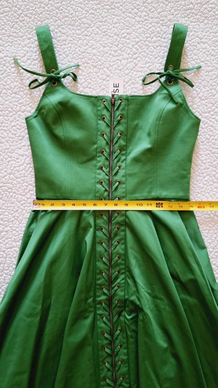MONSE Laced Front Asymmetric Stretch Cotton Midi Dress Green Sz 10 Org $1,290