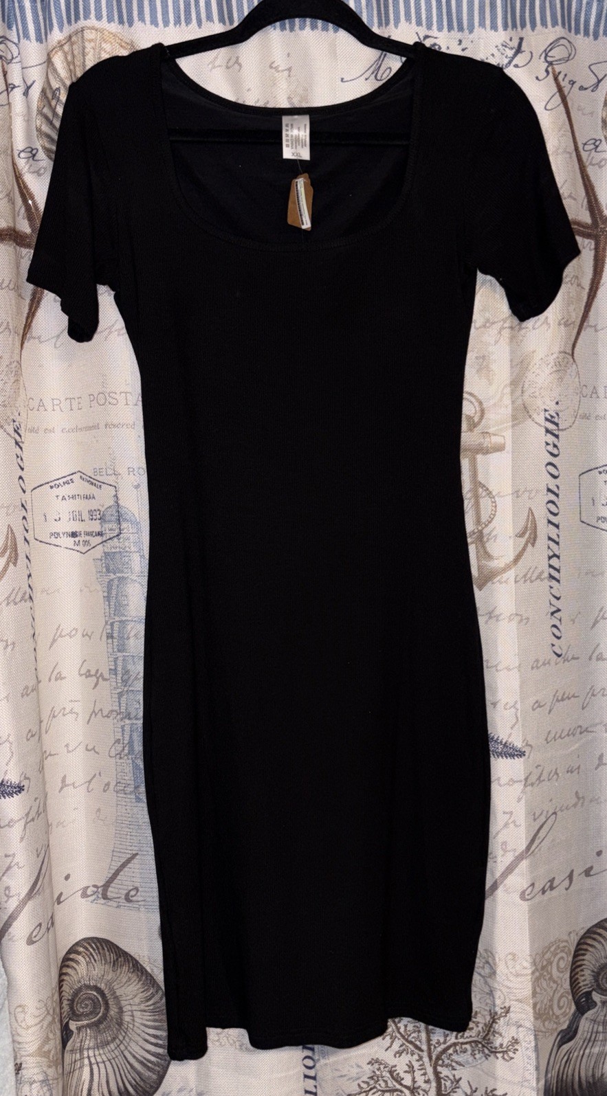 Plus Size XXXL Black Ribbed Shaper Dress Short Sleeves NWT $107 Knee Length