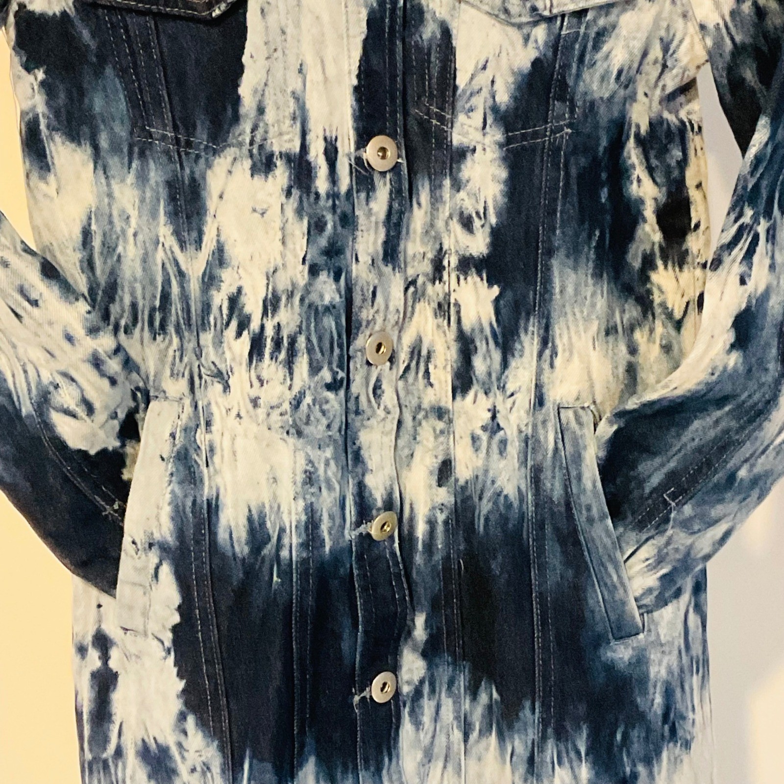 Indigo thread CO distress denim maxi dress button Y2k Boho long jacket frayed S