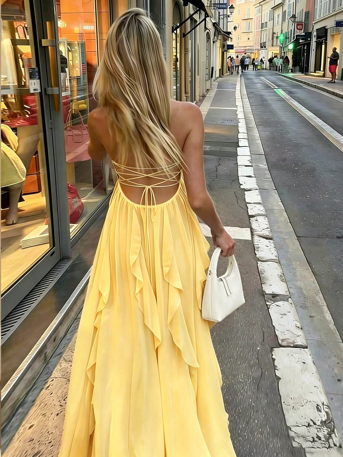 Ladies Elegant Ice Blue Backless Summer Dress