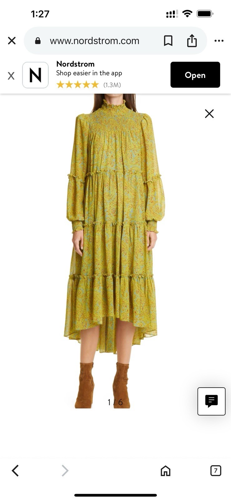 CINQ A SEPT SMOCKED LONG MAXI DRESS 4 M paisley yellow brown