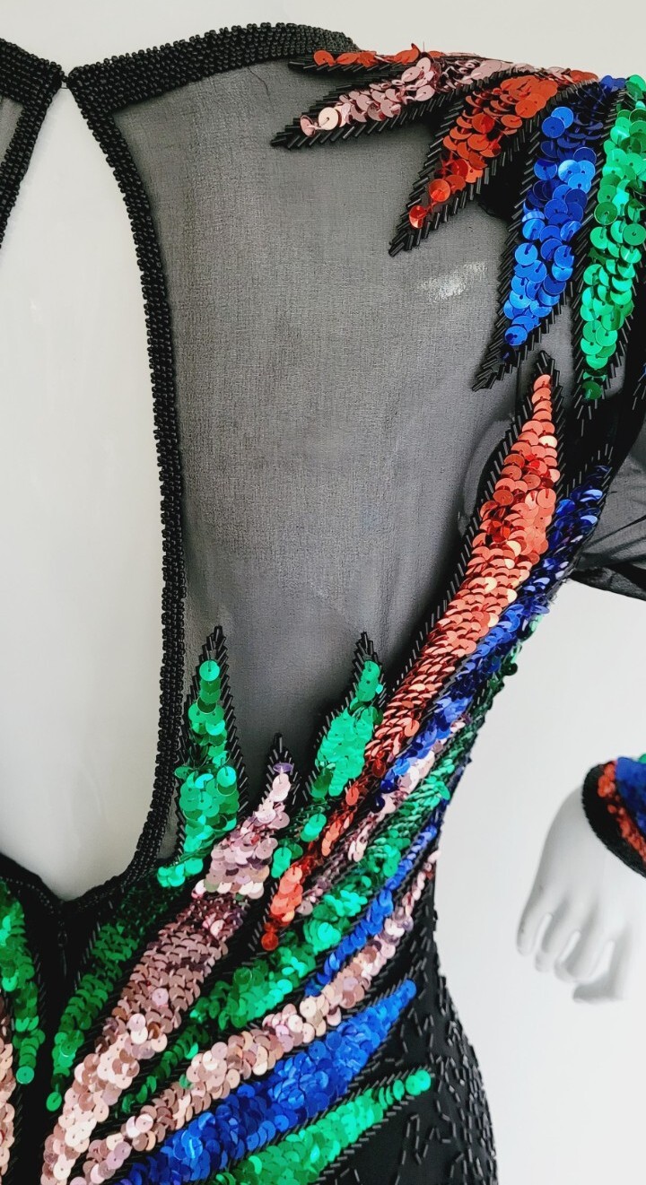 Sho Max Originals Sequin Rainbow Long Evening Party Cocktail Dress Women Size XS