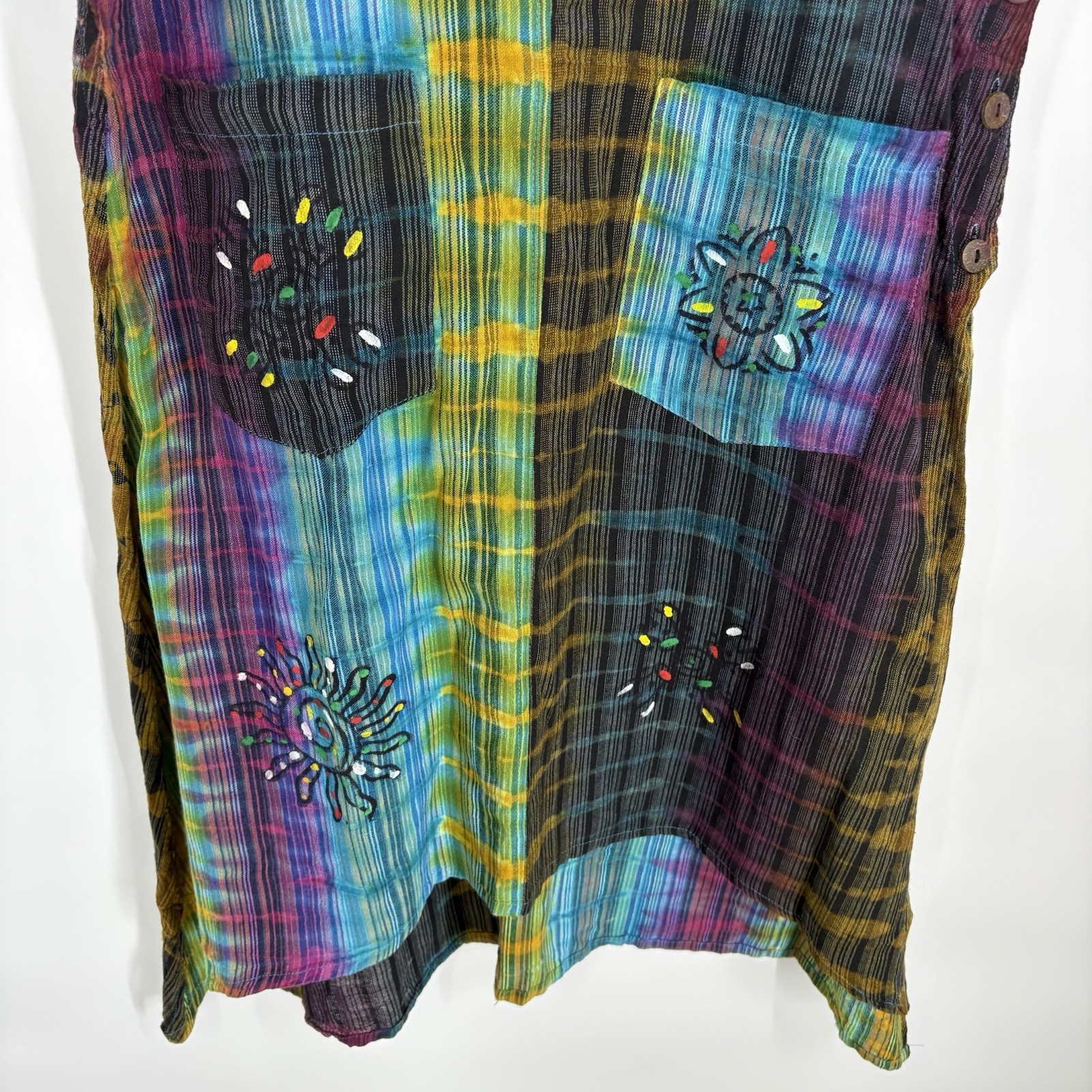 Rising International Womens Midi Dress S Hand Painted Art to Wear Boho Hippie