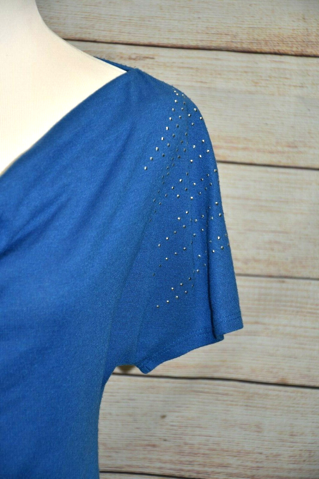 L8TER S M ROYAL BLUE SCOOP DRAPE NECK SILVER STUD SHIRT TUNIC TOP / DRESS