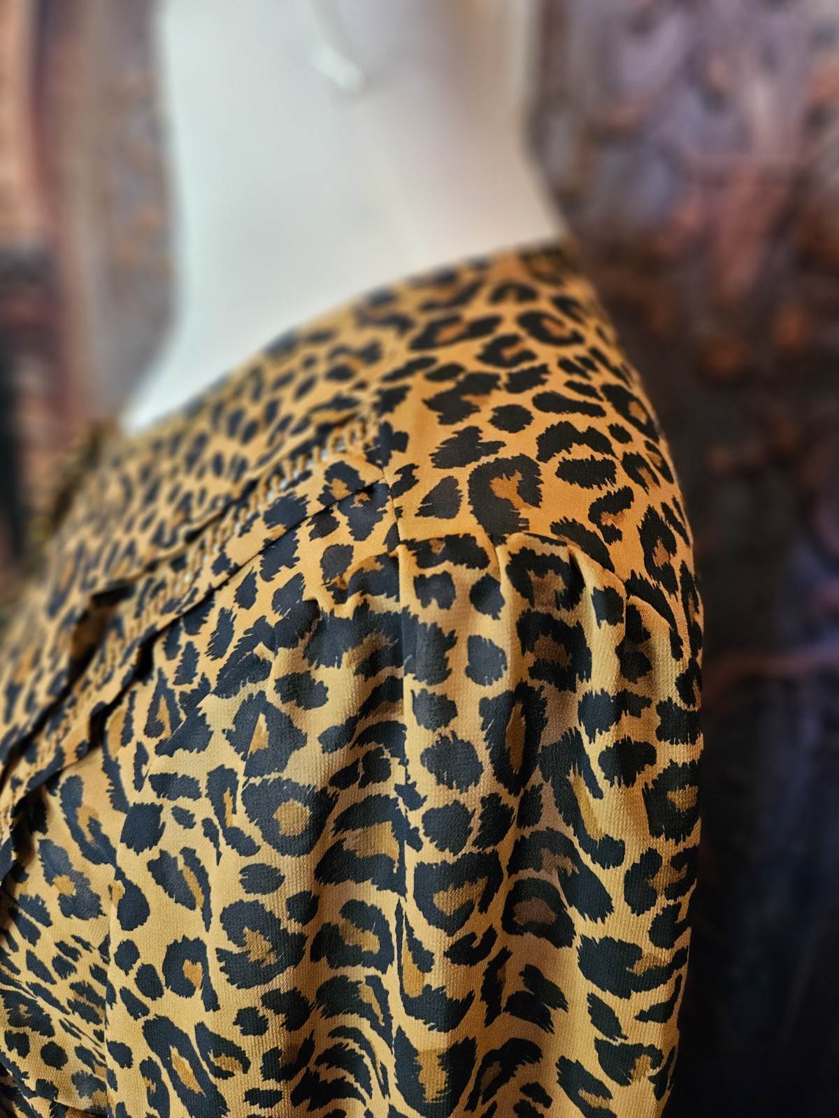 Time and Tru Dress L Silky Leopard Print Boho Hippie Peasant Babydoll Sundress