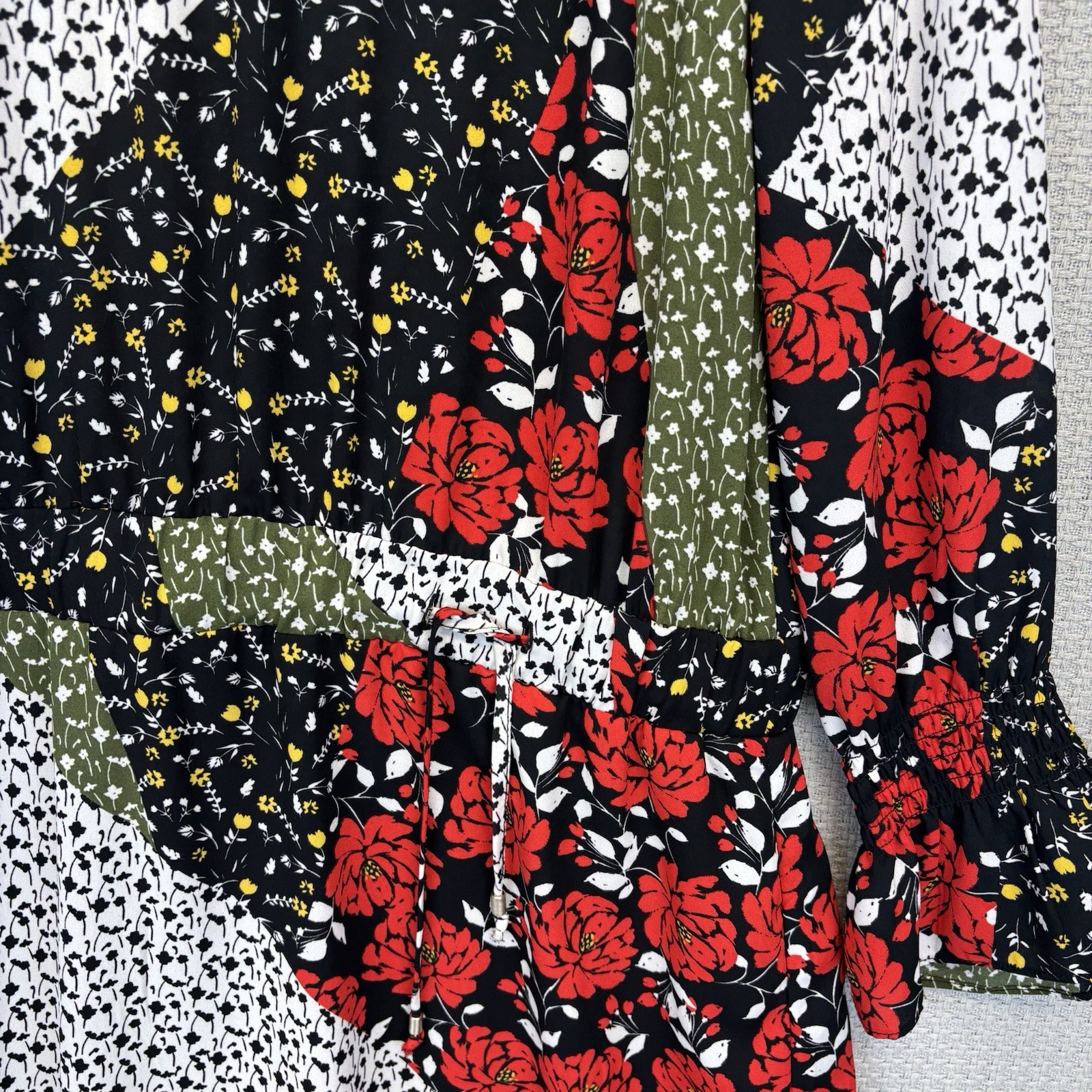 Libby Edelman Floral Patchwork Midi Dress Size Large Boho Cottagecore Ruffles
