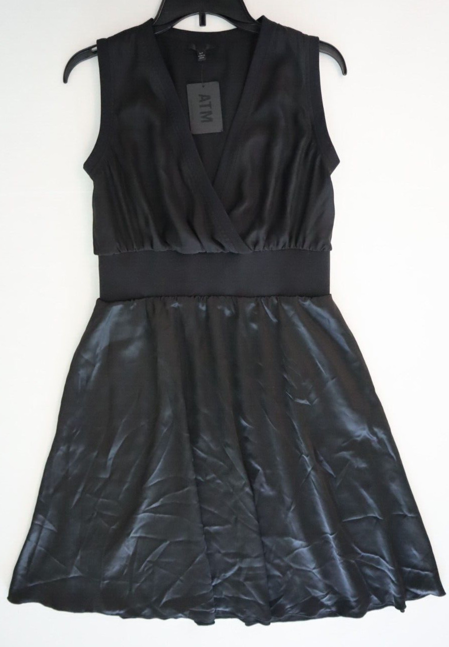 ATM x Anthony Thomas Melillo Women’s Sz S Black Silk Surplice Mini Dress $475
