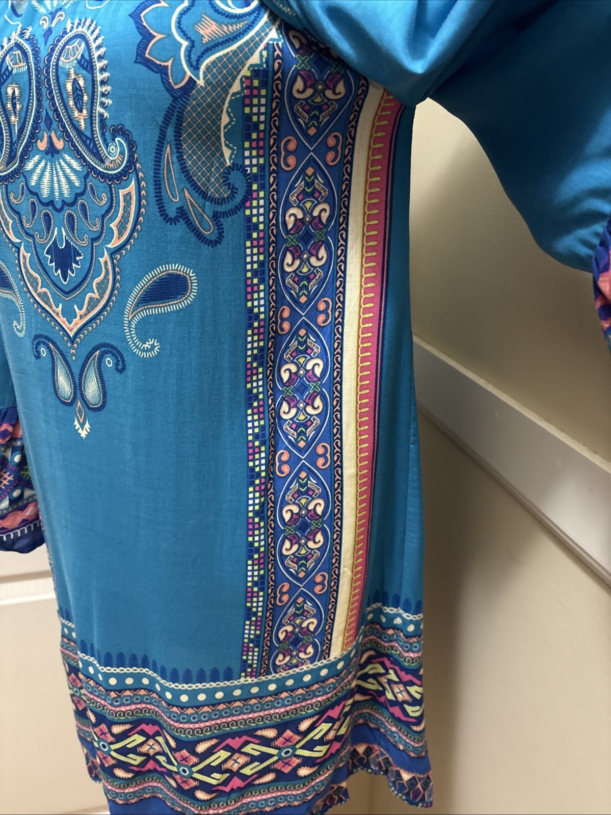 Flying Tomato Boho Off Shoulder Rayon Aqua Mini Dress Hippie Festival Medium