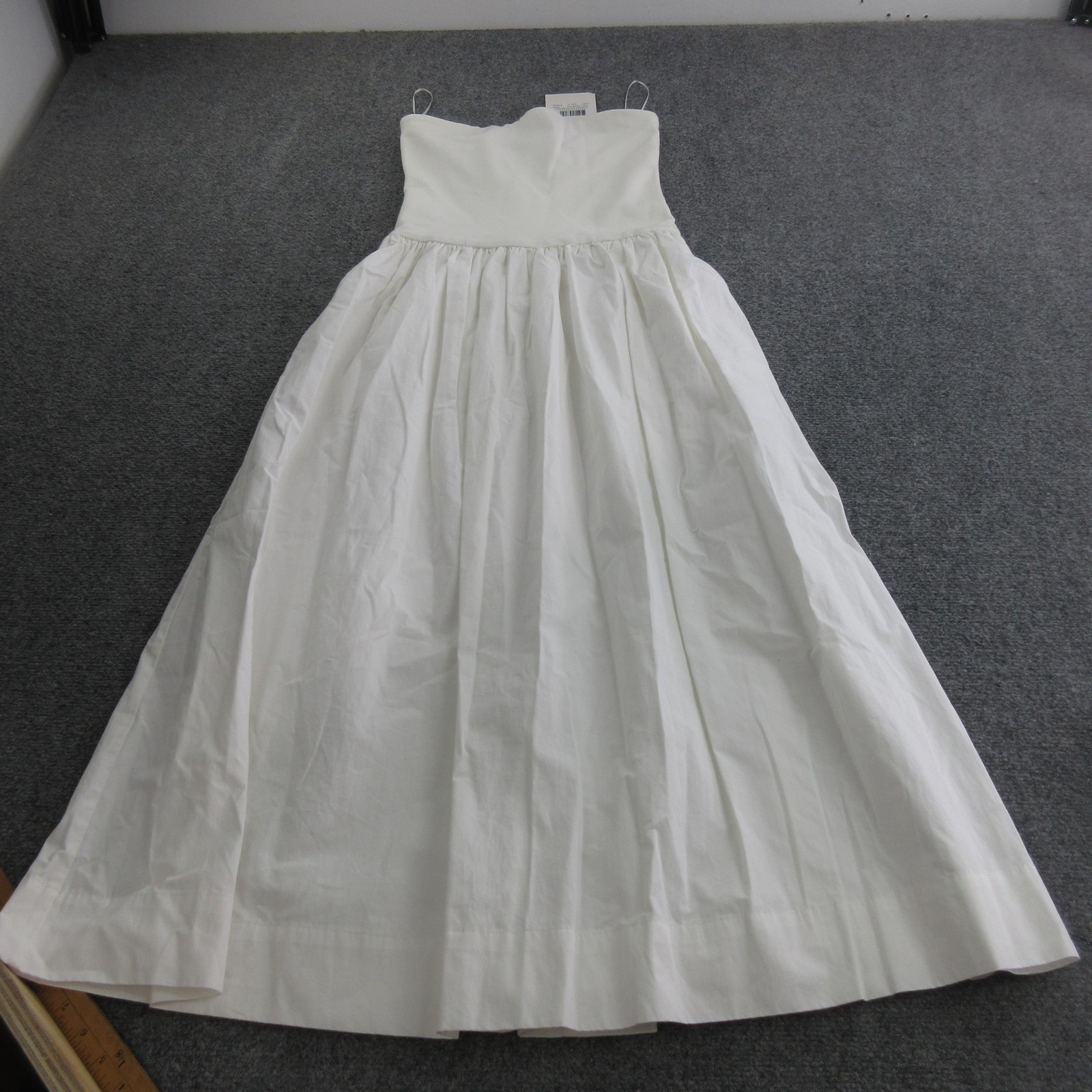 DISSH Dress Womens 10 White Strapless Midi Fit Flare Sweetheart Lined Party