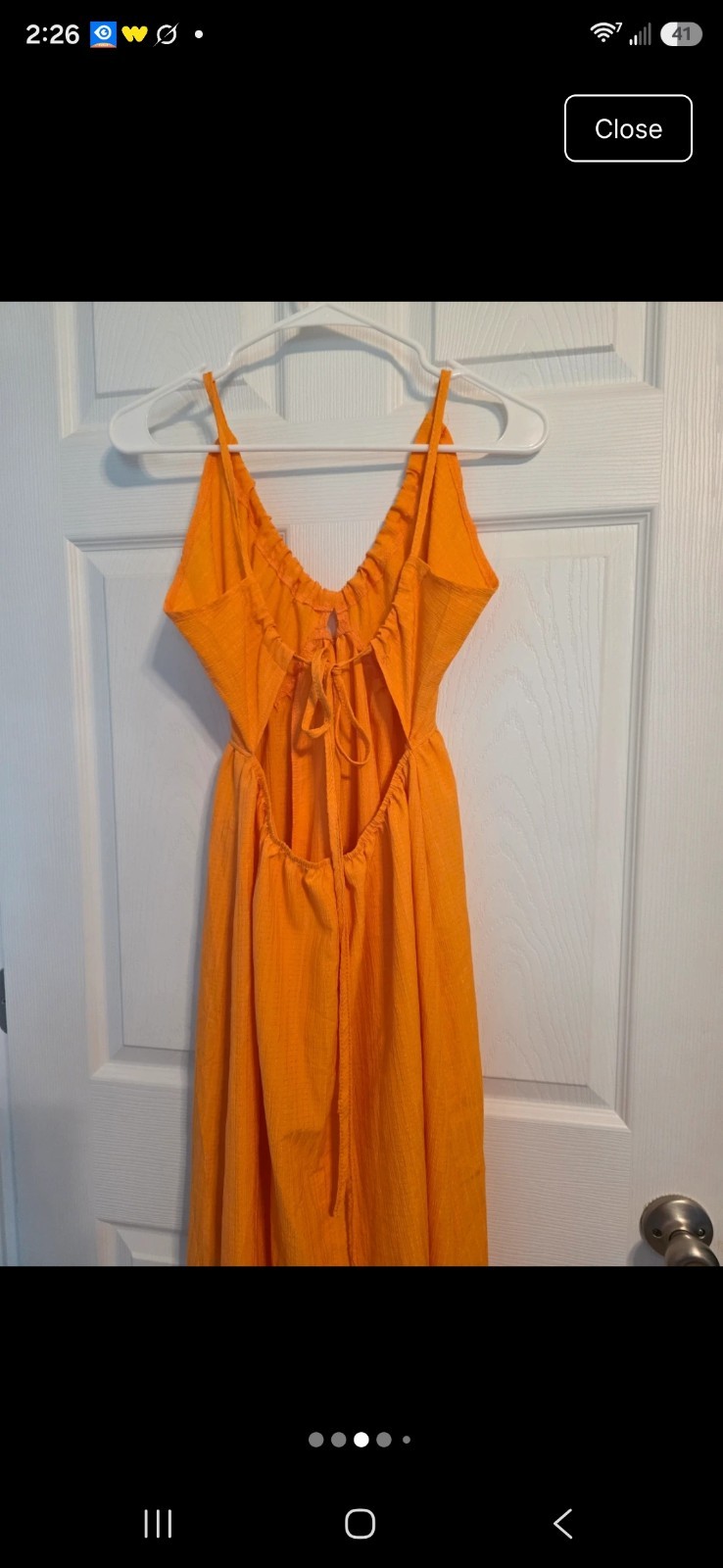 Shein Women’s Orange Solid V-Neck Strappy Cutout Tie Back Maxi Dress, M