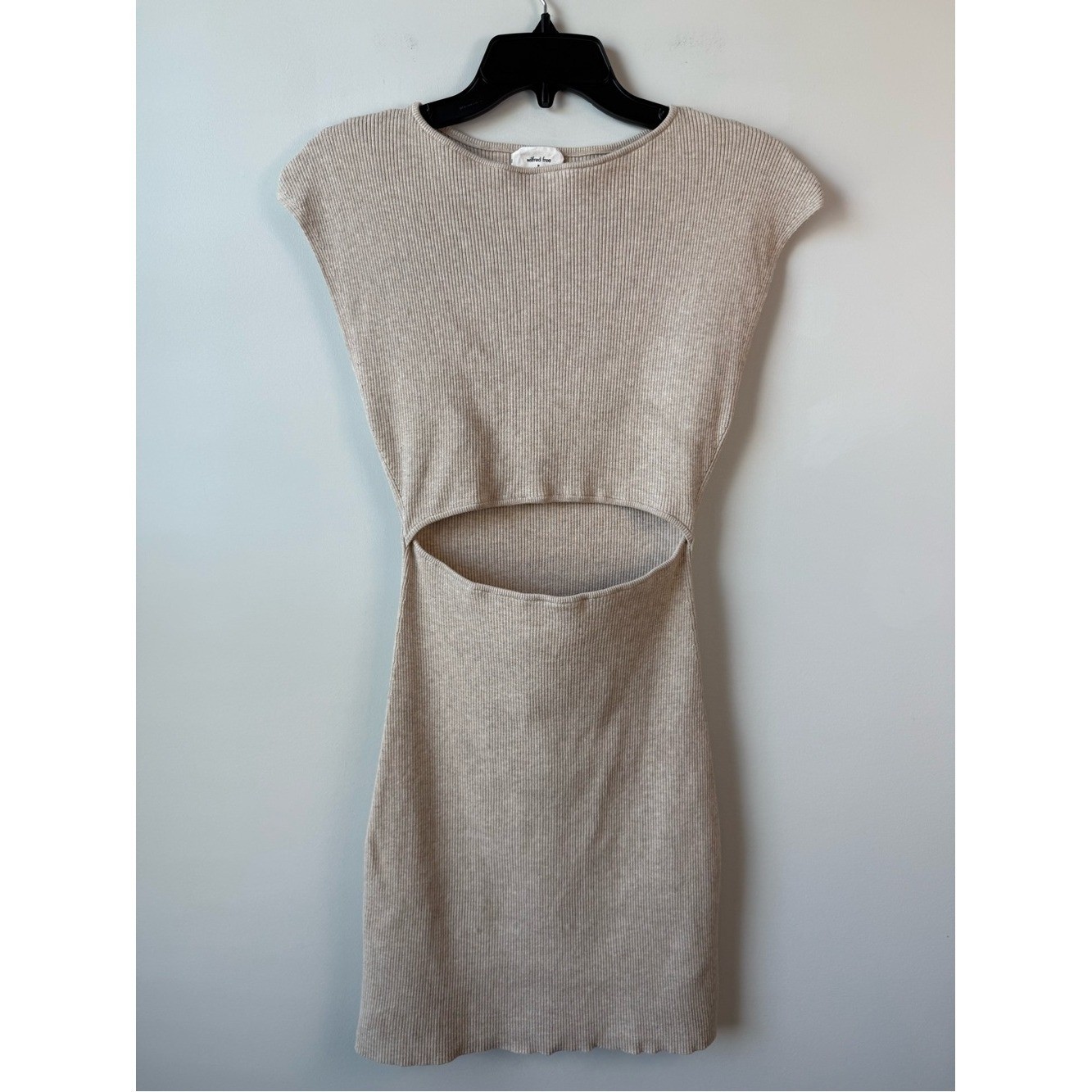 Aritzia Wilfred Free Cut Out Rib Knit Mini Dress Beige M