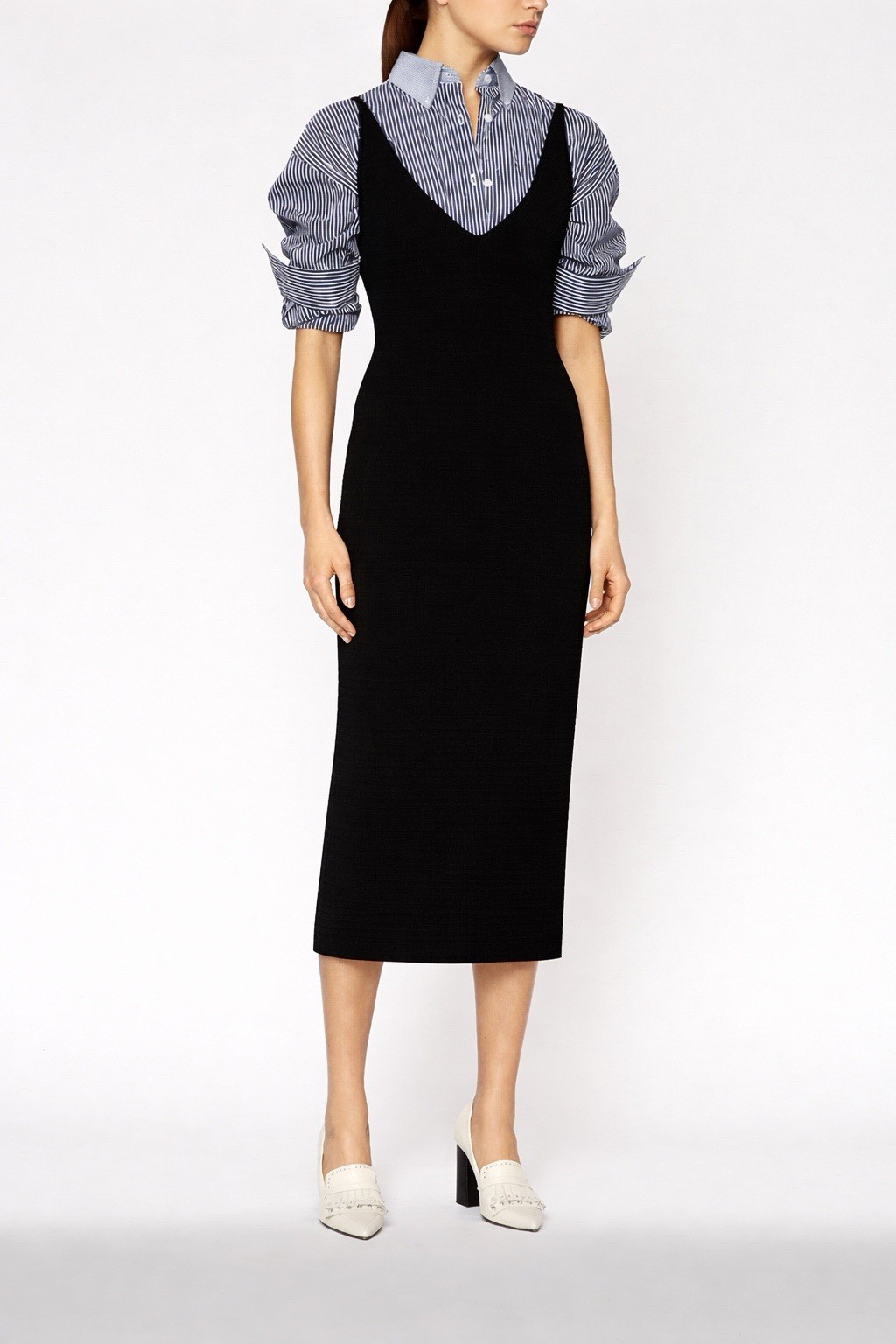 Scanlan Theodore Crepe Knit V-Neck Dress Black XS AU 8 US 4 Corporate Classic