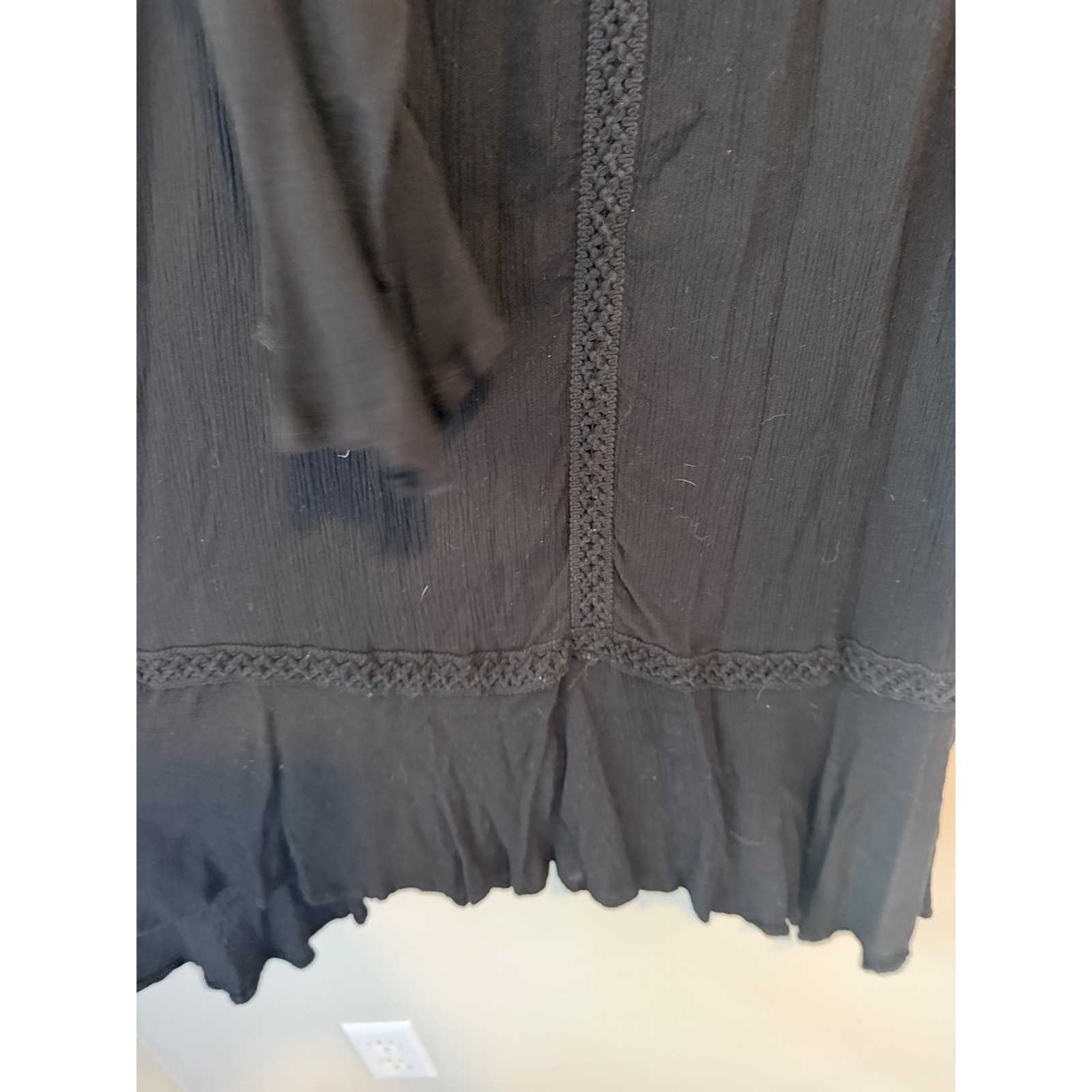 Cato Black Cold Shoulder Mini Dress Crochet Lace Trim Bell Sleeve Boho Medium