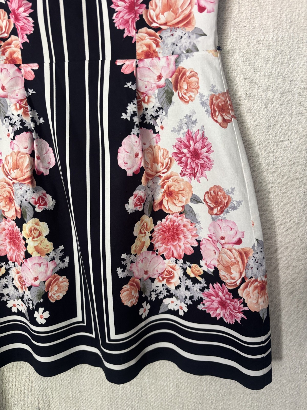 Oasis navy blue white pink floral v neck cap sleeve knee length dress 10