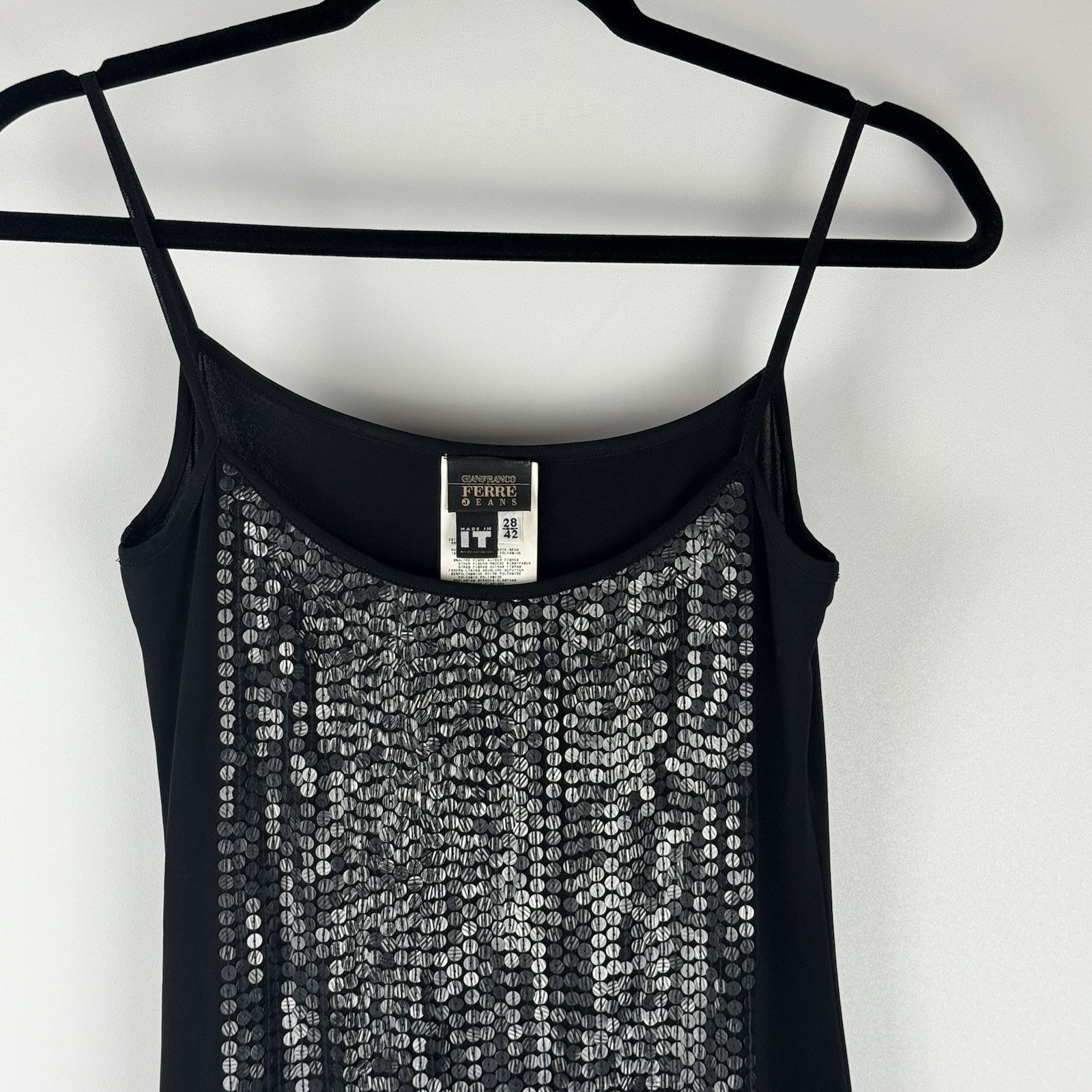 Gianfranco Ferre Jeans Designer Black Silk Sequin Dress Italy IT42 US8 Cocktail