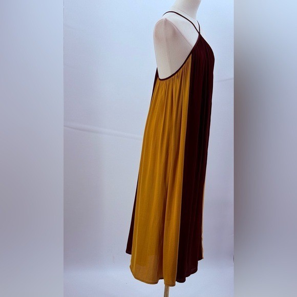 Banana Republic Coral Midi Elegant Colorblock Halter Flowy Sleeveless Dress