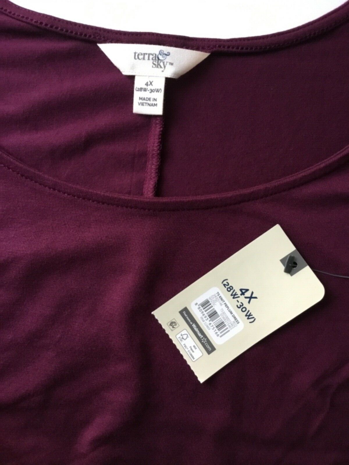 NEW Terra Sky Womens Burgundy Long Sleeve Peplum Dress 1X 2X 3X 5X Stretch Knit