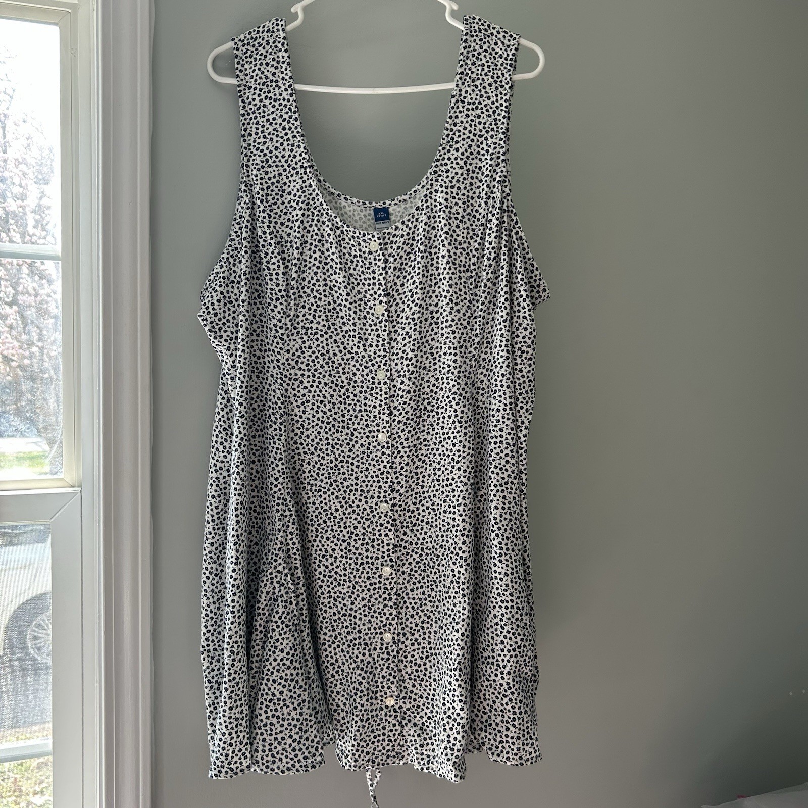 Old Navy Blue White Floral Dress Button Up Sleeveless Women’s NEW XXL Petite