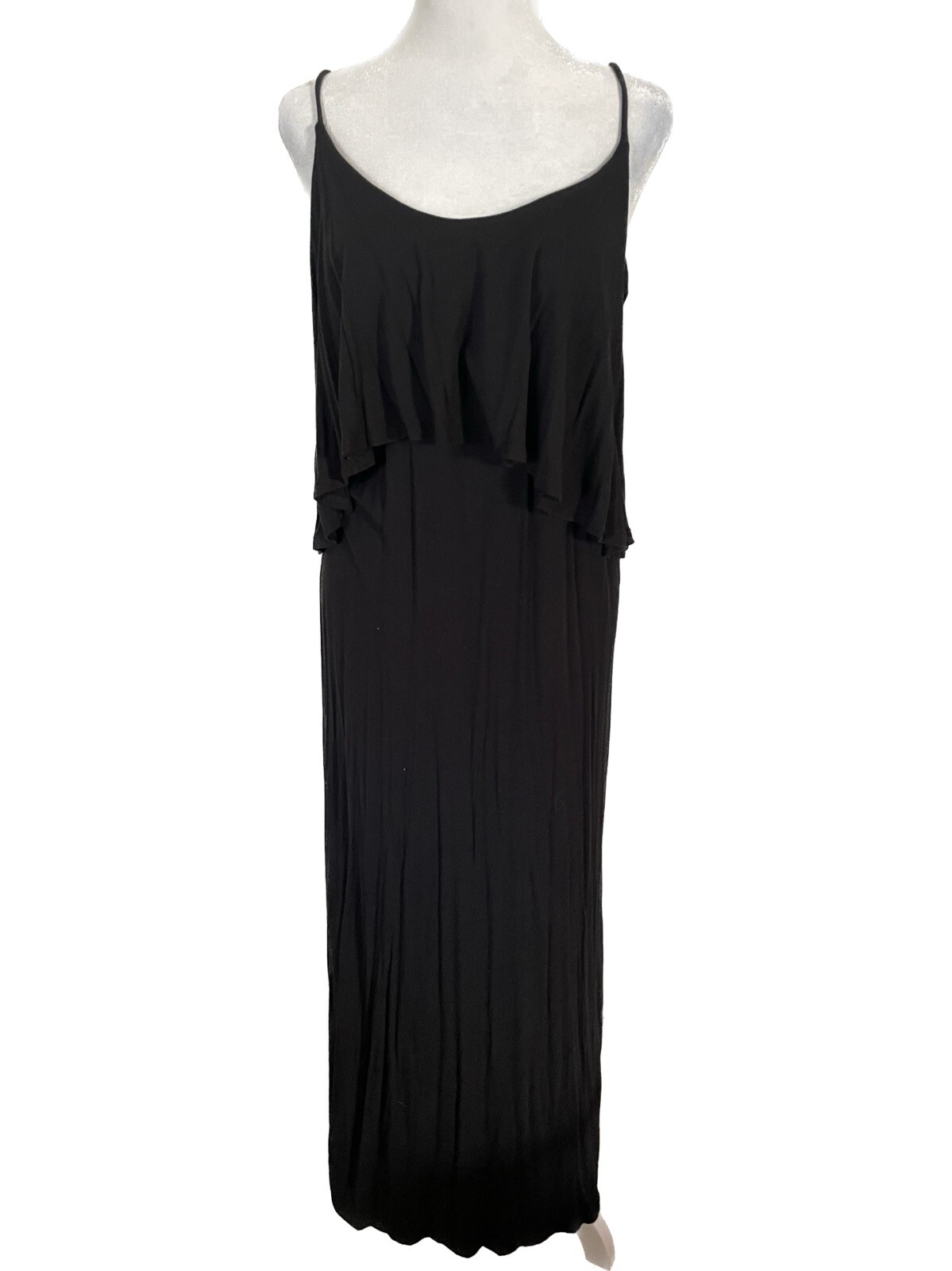 Rebel Sugar Dress Large Black Maxi Stretchy Long Spaghetti Strap