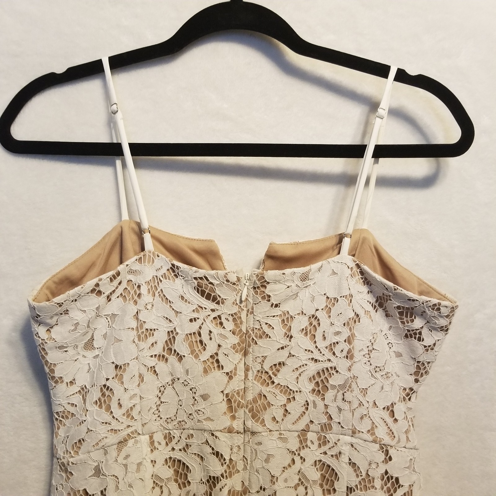 Lulus M Dress Knee Length White Lace Beige Lined Feminine Coquette Bridal Shower