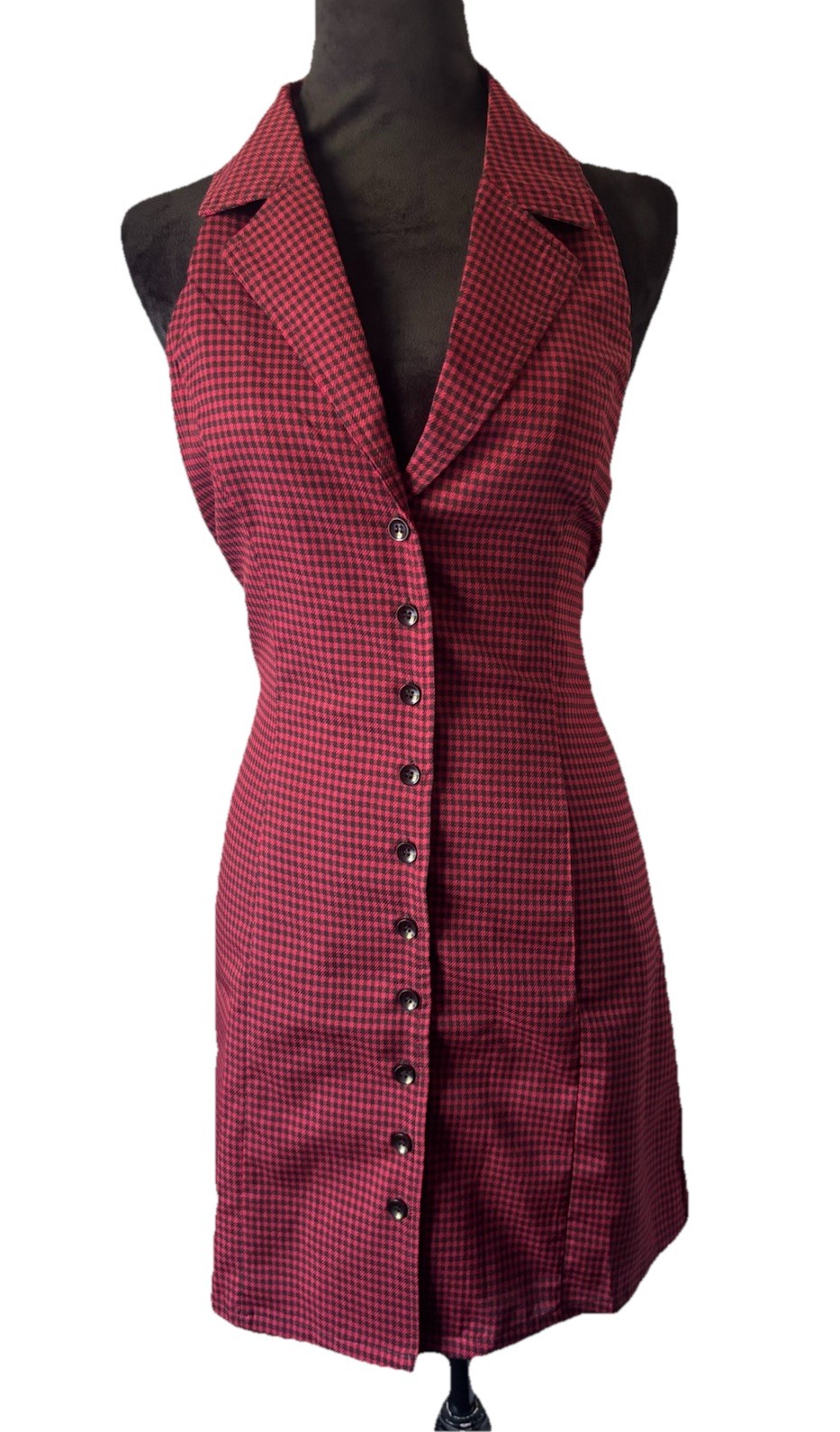 Emory Park VNeck Halter Short Mini Checkered Backless dress Womens MED NEW Y2k
