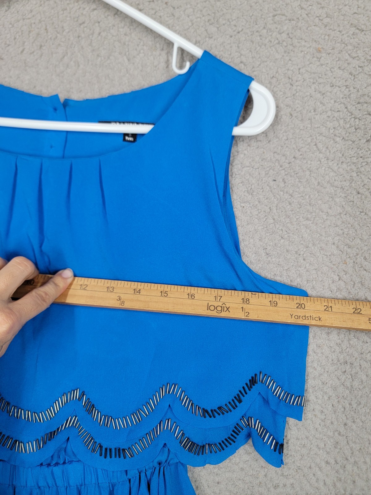 Blue Scalloped Beaded Party Dress Small Gianni Bini Layered Ruffle Sleeveless