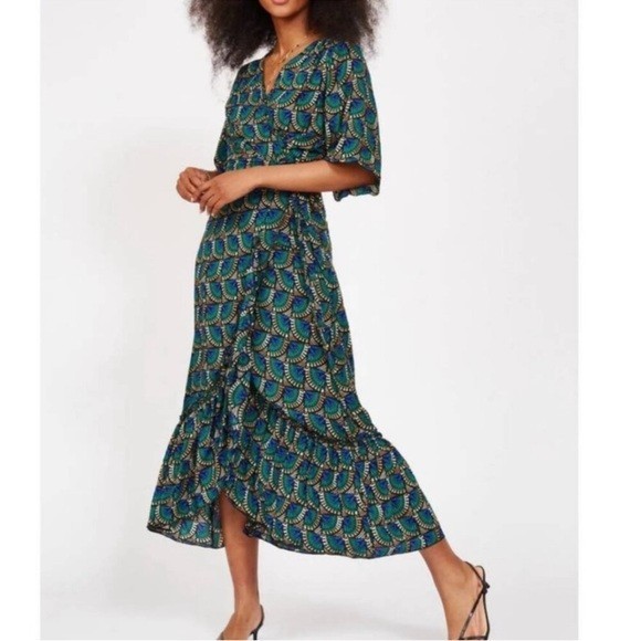 Silk & Salt Women’s Journey Maxi Wrap Dress Peacock Pattern Size XXL
