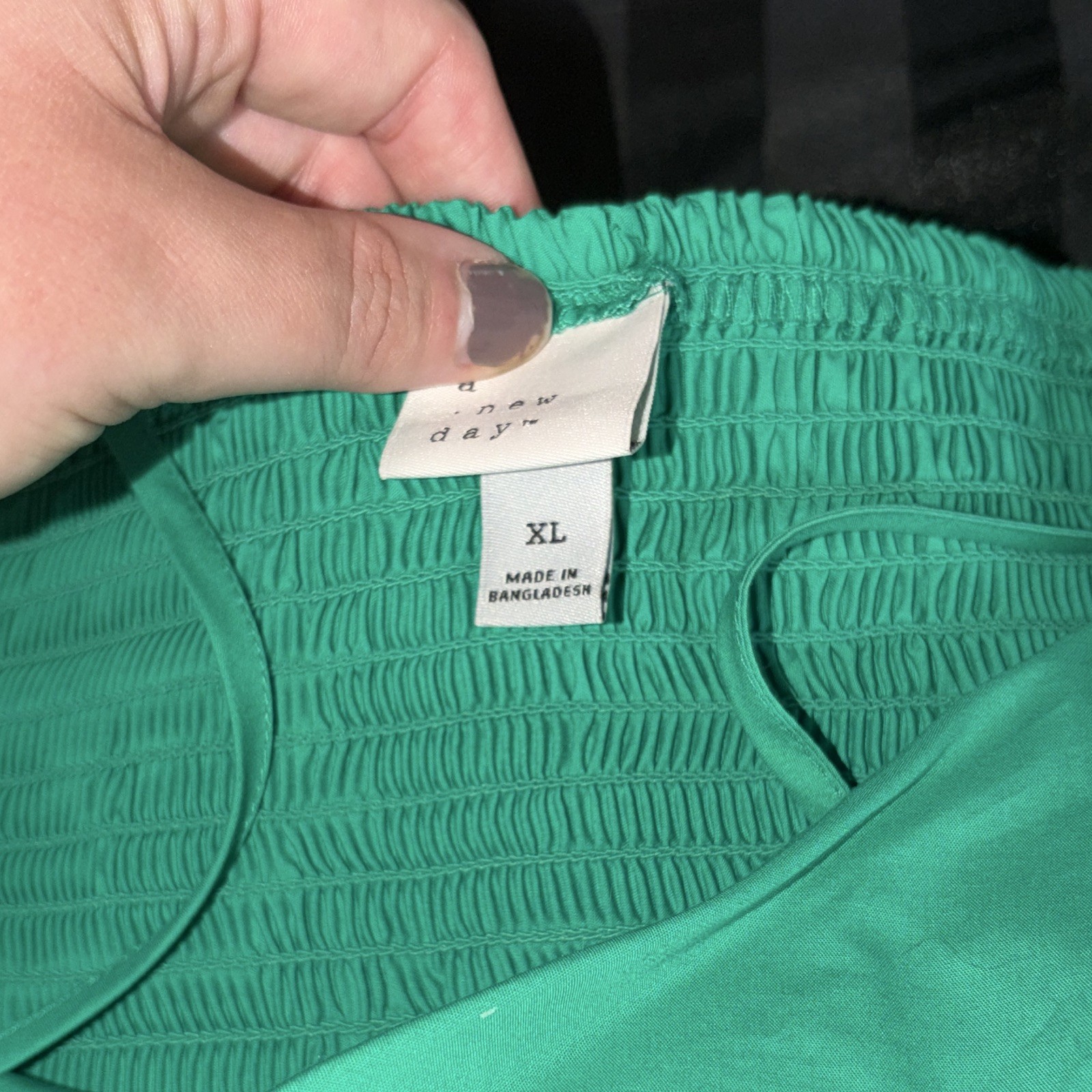 A New Day Green Fit & Flare Short Dress XL Smocked Square Neck Stretch