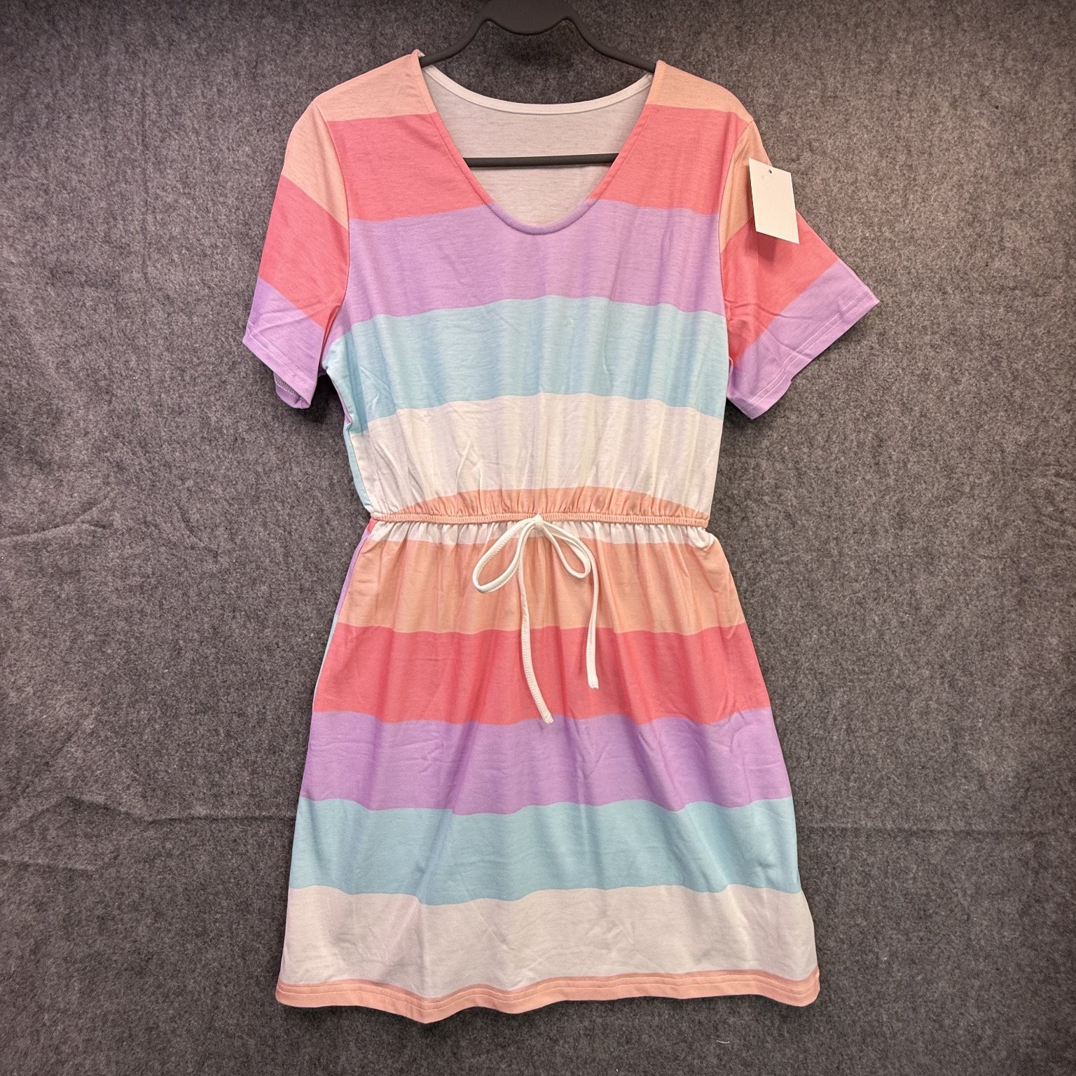 Women’s Multi-Color Striped Casual Dress Medium Polyester Elastane