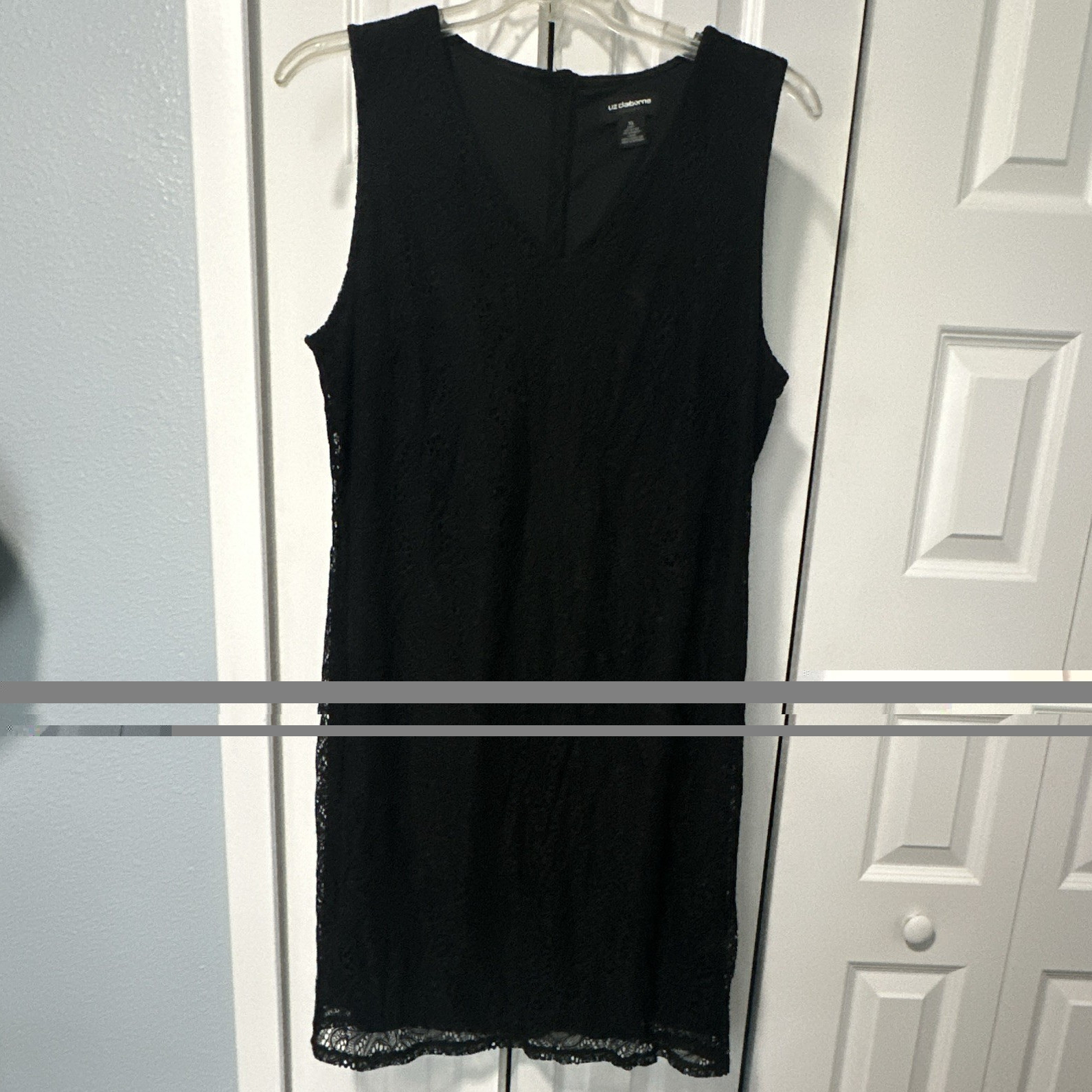 Liz Claiborne Career Black Lace Floral Sheath V-Neck Knee Dress XL Lined