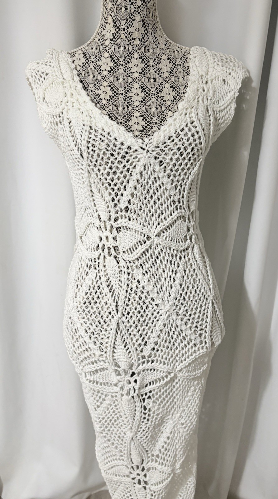 Sexy White Crocheted Mermaid Body Con Stretch Dress One Size Unbranded