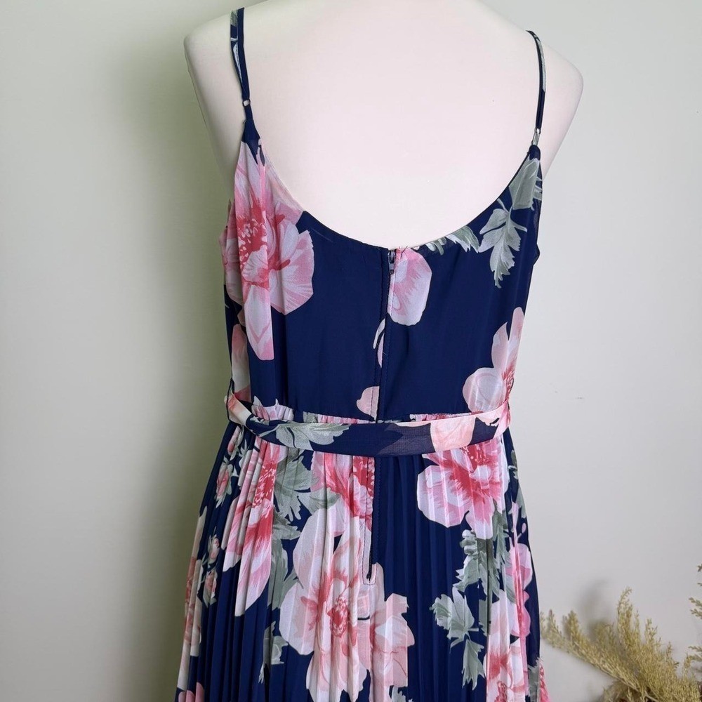 Premier Amour Size 14 Navy & Pink Floral Pleated Handkerchief Maxi Dress