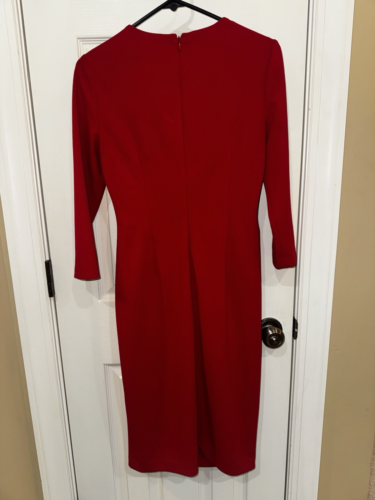 Calvin Klein Red Long Sleeve Side Zipper Ruched Sheath Dress Size 6