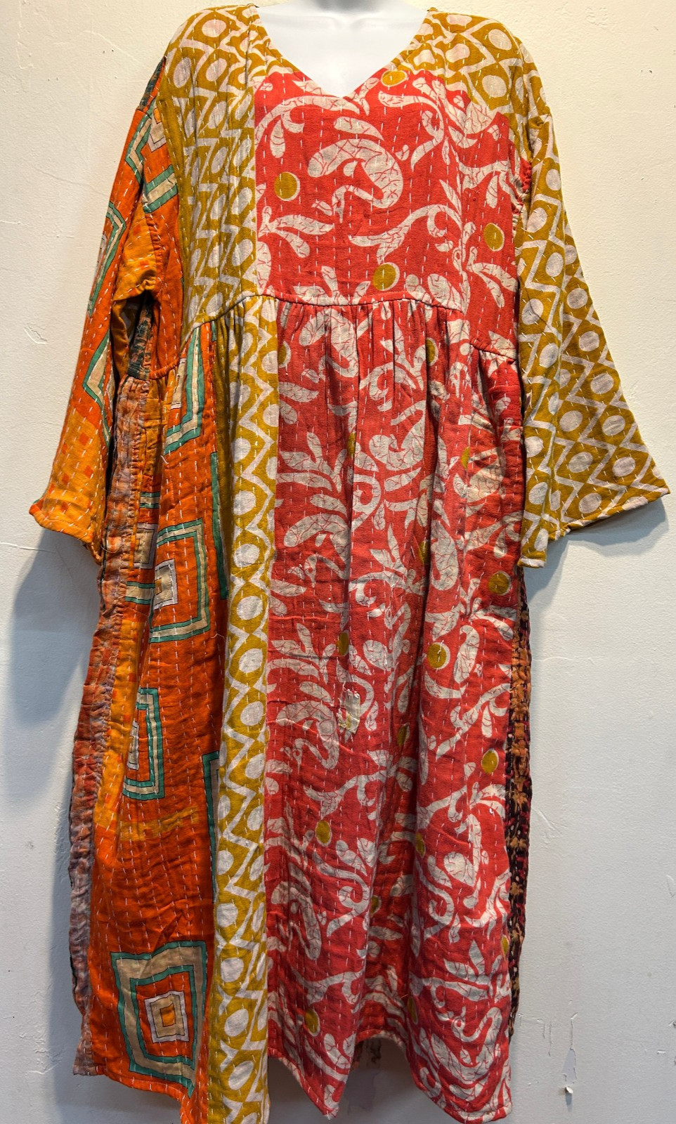 Nw FUNKY STUFF hippy boho vintage cotton pocket kantha maxi reversible DRESS XL