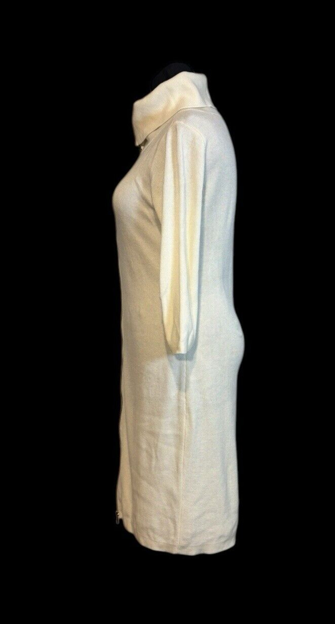 Calvin Klein S Ivory Acrylic Knit Exposed Gold Zipper Bodycon Sweater Dress