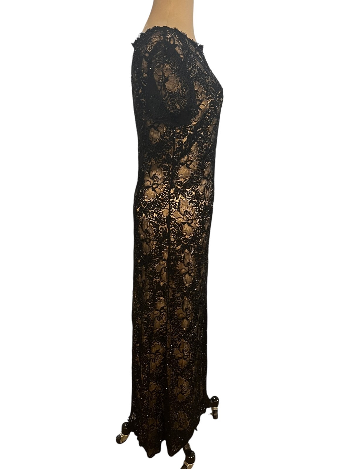Vtg Black Tie Oleg Cassini NEIMAN MARCUS Black Evening Gown Beaded Silk Sz 10