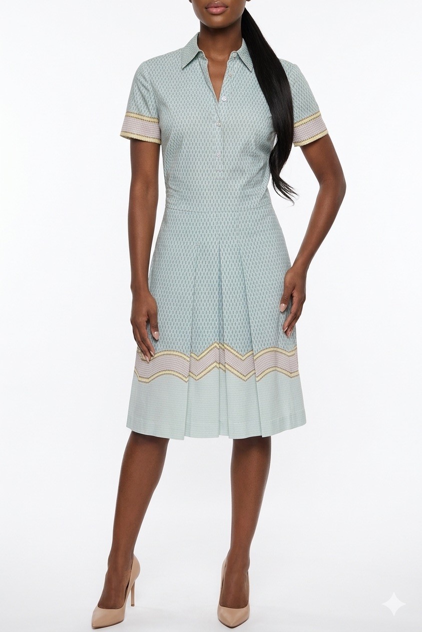 Tory Burch Green Emmy Shore Sarno Pleated Cotton Shirtdress Women’s Size 8