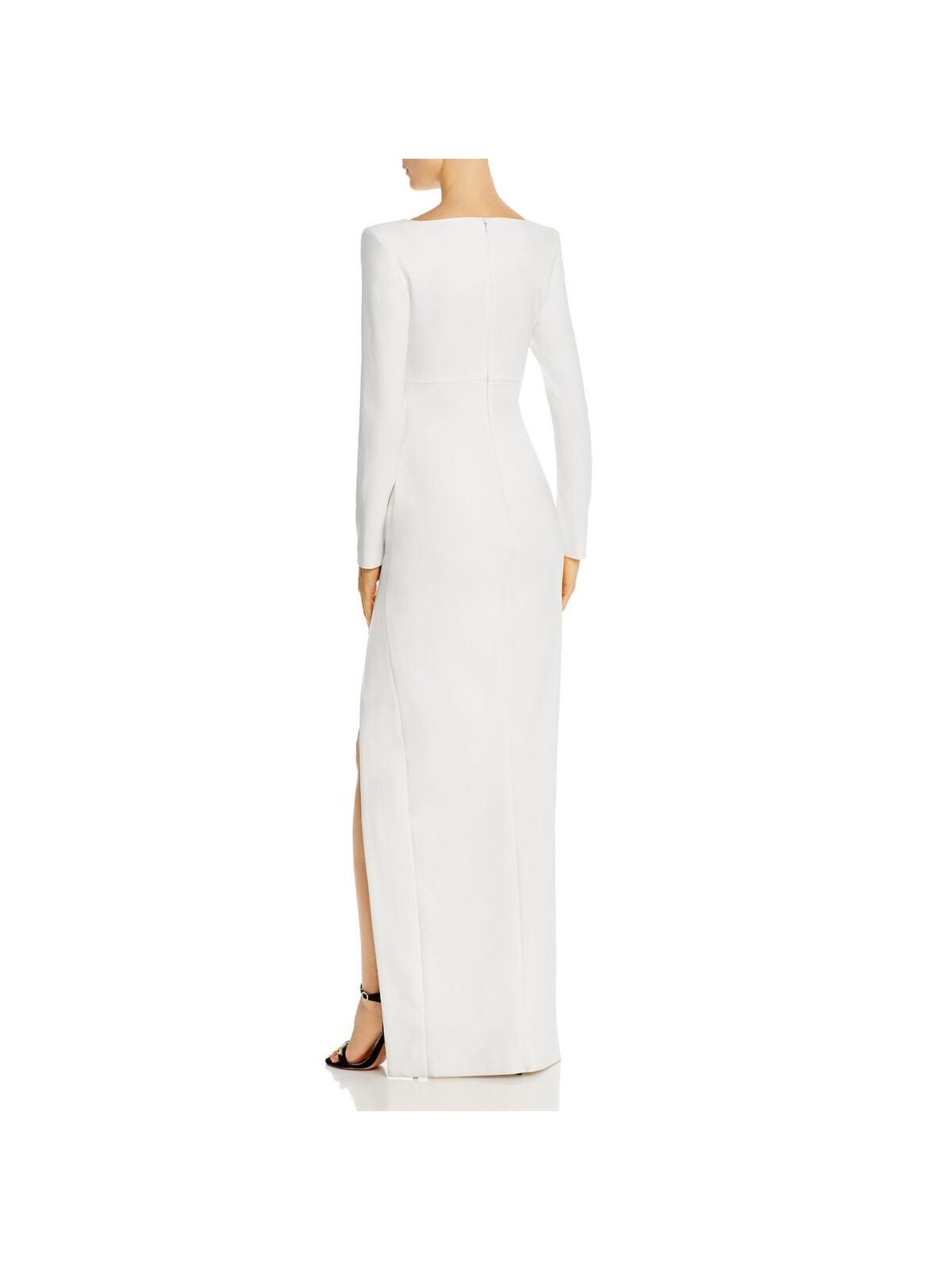 LIKELY Womens White Fitted Padded Shoulders Lined Long Sleeve Gown Dress 2