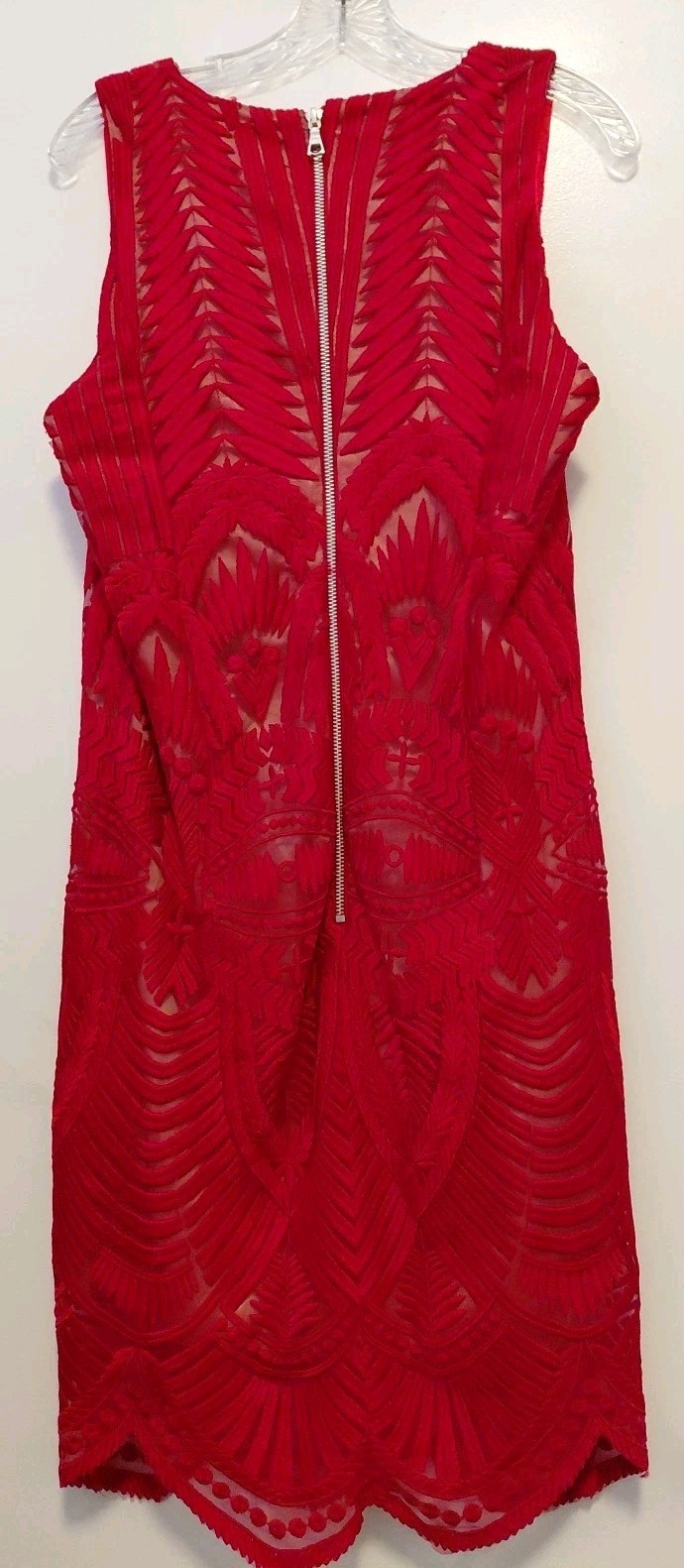 Bardot Alice Embroidered Lace Short Sheath Dress Sleeveless Red 10 Bodycon