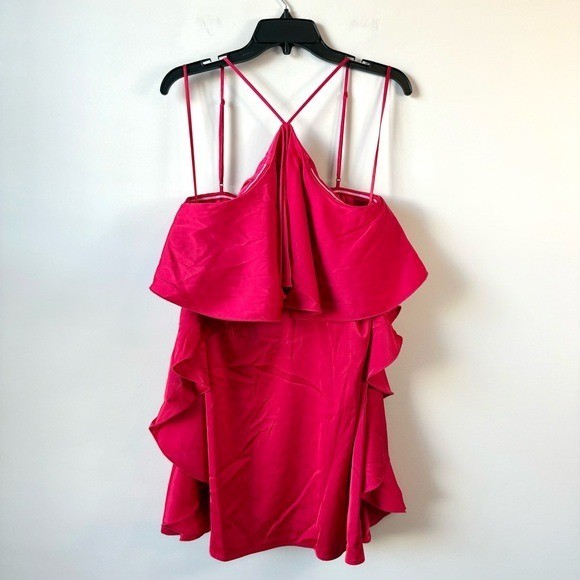 Jewel Badgley Mischka Amelia Ruffled Satin Mini Dress Deep Rose 10