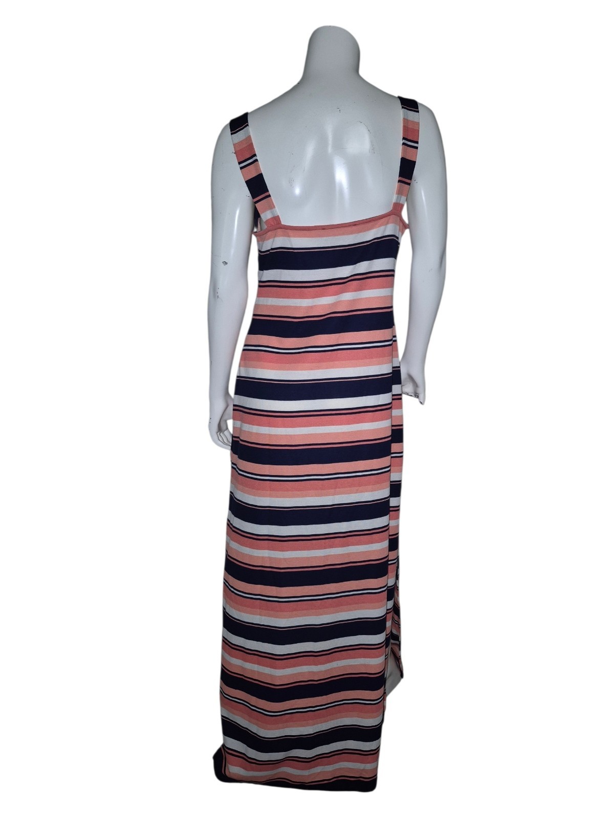 Michael Kors Coral Navy Cream Striped Maxi Tank Dress Size Medium New With Tags