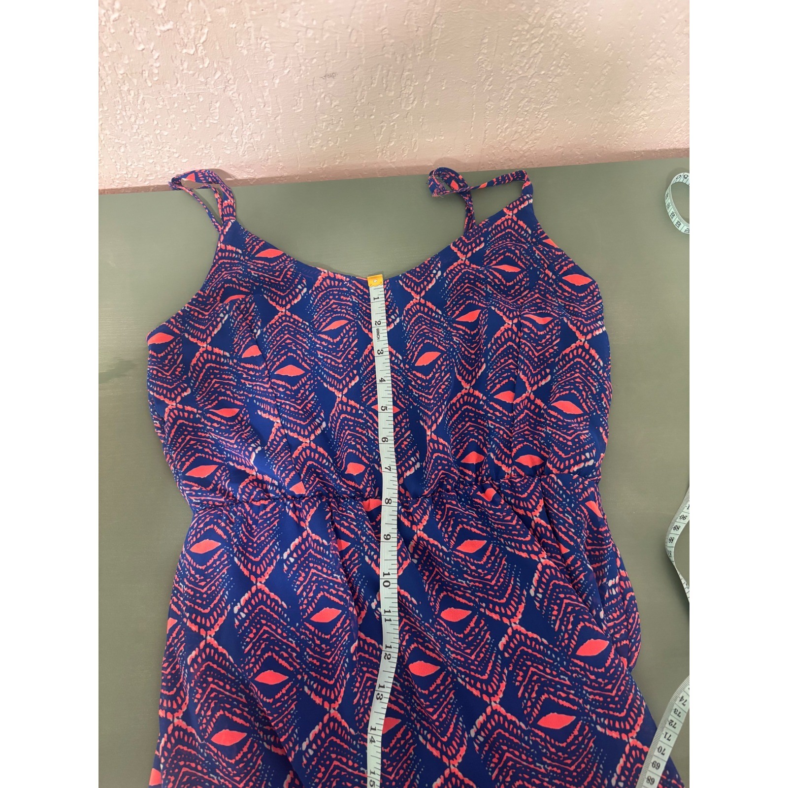 Dee Elle Blue Coral Tribal Geometric Cutout Maxi Dress Womens Size Small Boho