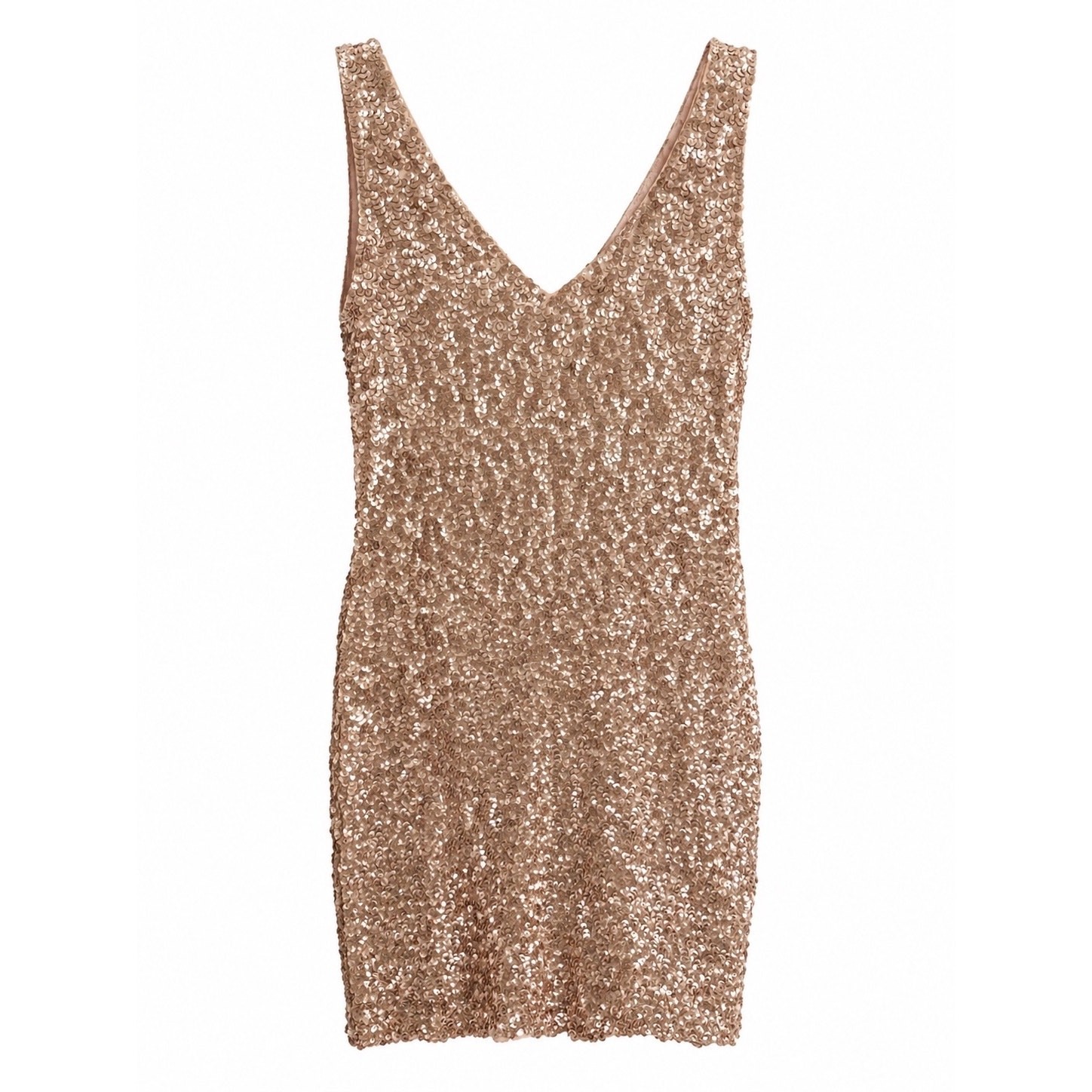 PrettyGuide Rose Gold Sequin Mini Dress Small Y2K Glam Birthday Cocktail V Neck
